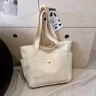 1 large capacity canvas bag, multi-pocket shoulder bag, portable tote bag, suitable for work, travel, shopping