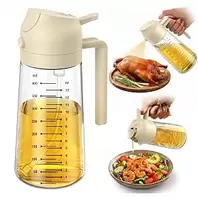 2 in 1 Glass Oil Sprayer 470ml with Cooking Capacity Markings Olive Oil Bottle Cookware and Accessories for Fryer, Salad, White