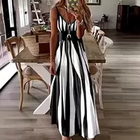 Striped Maxi Dress for Women Sleeveless Boho Casual Color Block Sundress Geometric Pattern Maxi Dresses