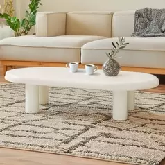 Mesa de centro redondeada de 160 cm con patas columna Roady Crema