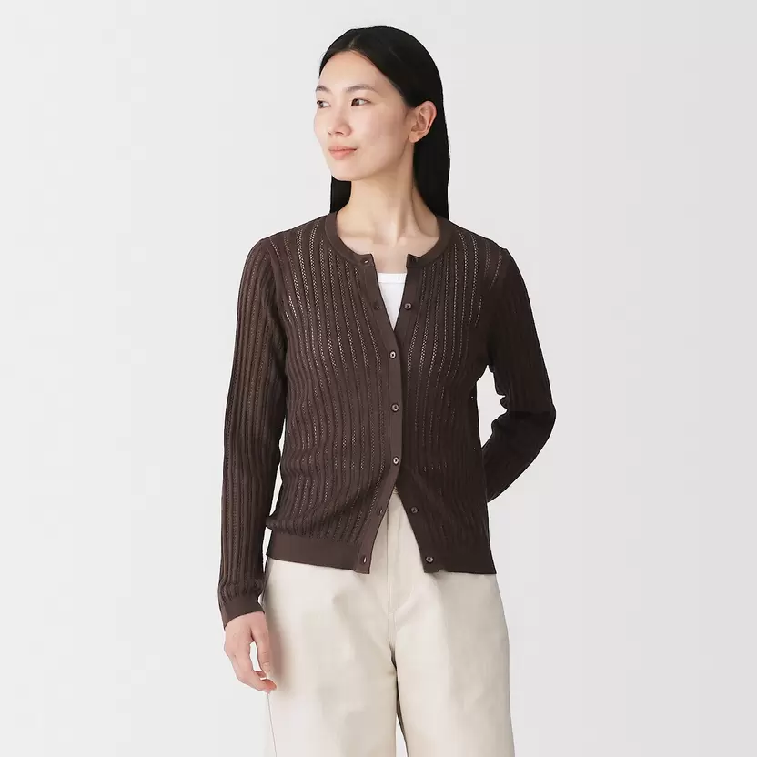 Cárdigan de mezcla de lyocell con diseño calado y cuello redondo para mujer