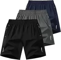 3 Pack Men's Quick Dry Gym Shorts, 5" Running Shorts with Zipper Pockets, Active Workout Shorts