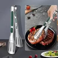 2 Pieces Stainless Steel Kitchen Tongs, Food Tongs with Non-Slip Silicone Tips and Grip for Serving, Cooking, Baking and BBQ - Heat Resistant Metal Tongs
