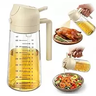 2 in 1 Glass Oil Sprayer 470ml with Cooking Capacity Marks Olive Oil Bottle for Air Fryer Cookware and Accessories Salad White
