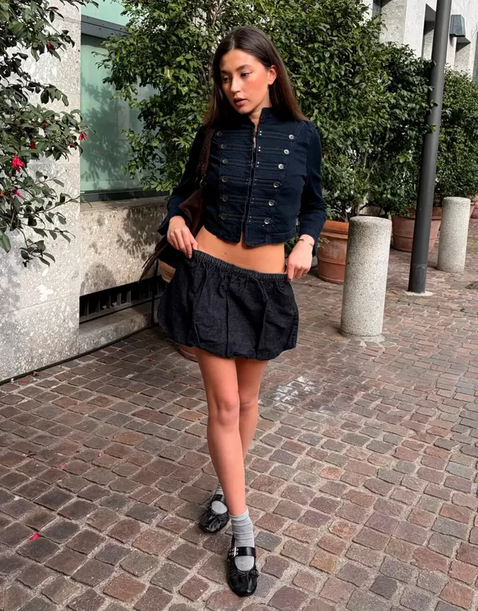 Falda denim mini globo