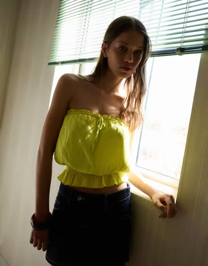 Top bandeau crepe fruncido