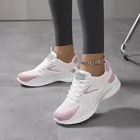 LCS6238 Women's Running Shoes Fashion Sports Gym Walks Jogging Tennis Fitness White Pink 40 EU
