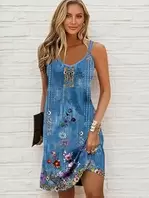 Summer Dress for Women V Neck Sleeveless Strappy Floral Sundress Casual Sundress
