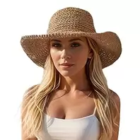 Large Flexible Beach Straw Hat for Women Wide Brim Foldable Sun Protection Hat for Travel Khaki-4, 18-18.5cm