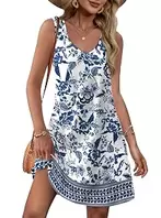 Summer Dresses for Women V Neck Sleeveless Dresses with Pockets Beach Vacation Clothes Floral/Solid