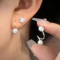Stud Earrings for Women Sparkly 6mm Crystal Elegant 925 Sterling Silver Tragus Cartilage Ear Cuff Jewelry