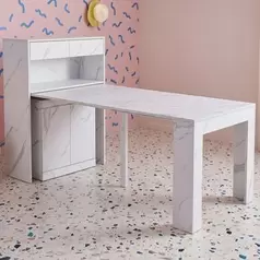 Consola extensible con almacenaje Fontano Efecto mármol blanco