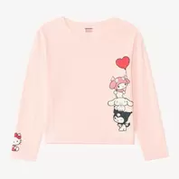 Camiseta de niña de manga larga oversized con estampado de Hello Kitty y sus amigos.