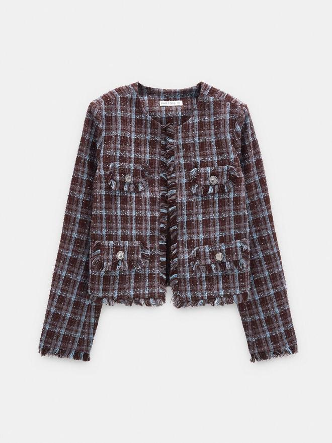 Blazer de cuadros con flecos
