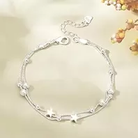 925 Sterling Silver Layered Heart Beaded Bracelets for Women Teen Girls | Fashion Link Chain Bracelet | Great Jewelry Gift