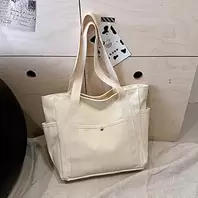 1 large capacity canvas bag, multi-pocket shoulder bag, portable tote bag, suitable for work, travel, shopping