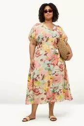 Vestido fit & flare con escote en pico - de flores