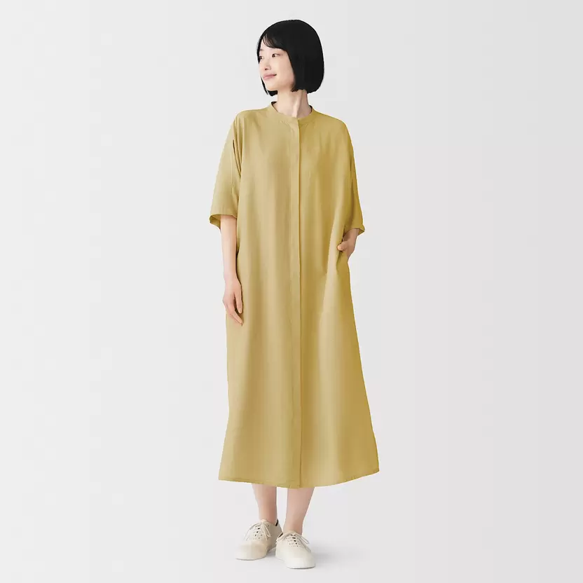 Vestido de manga corta con cuello alto de mezcla de lyocell para mujer