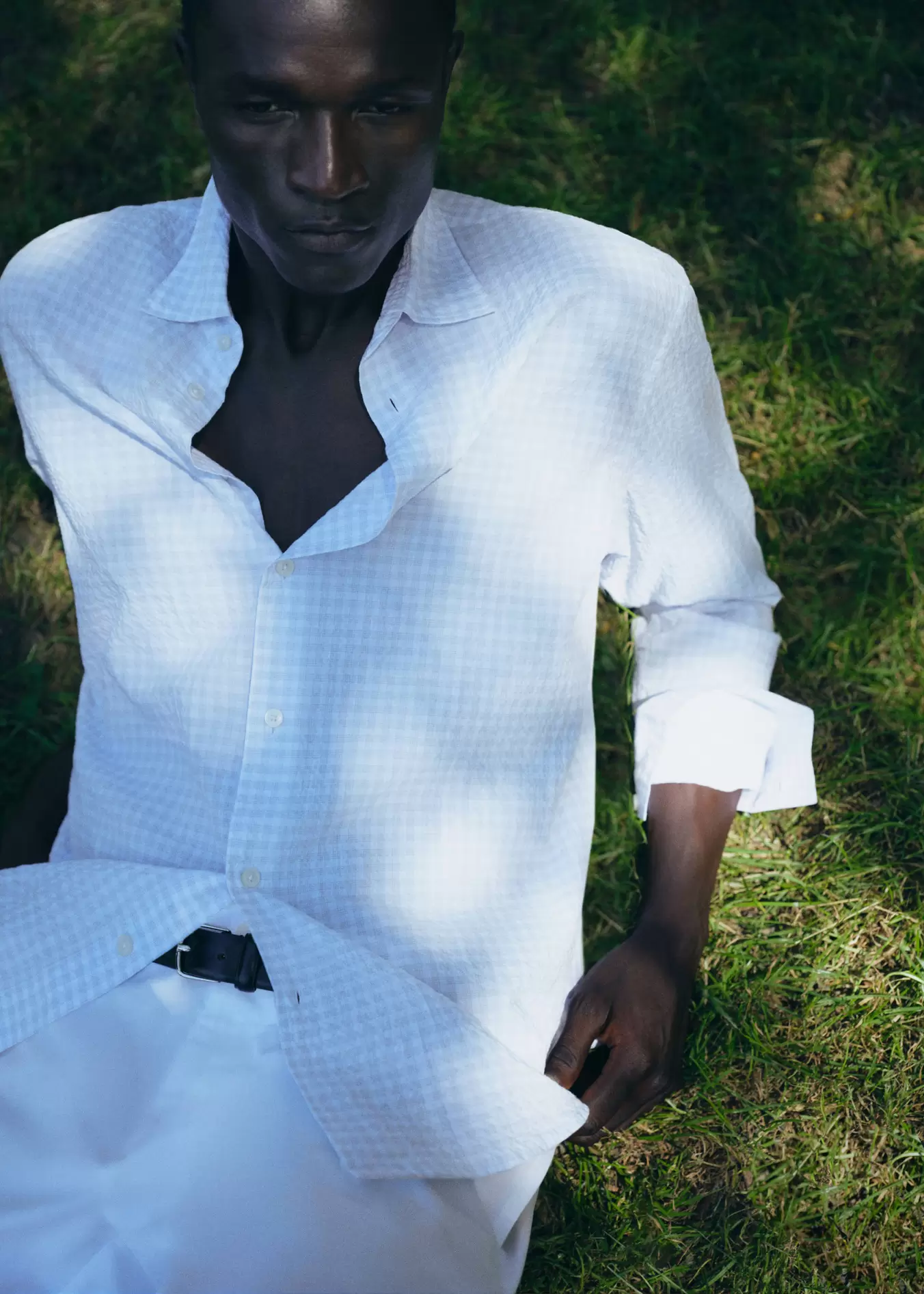 Camisa algodón seersucker slim fit cuadros