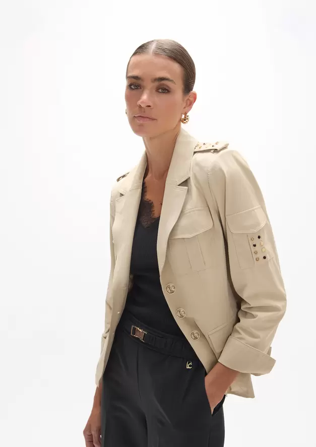 Short blazer with patch pockets technical taffeta