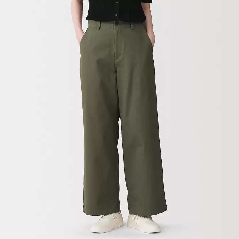 Pantalones chino de pierna ancha con textura slub y algodón orgánico para mujer