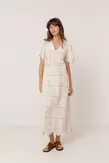PERFORATED-EMBROIDERY MIDI DRESS
