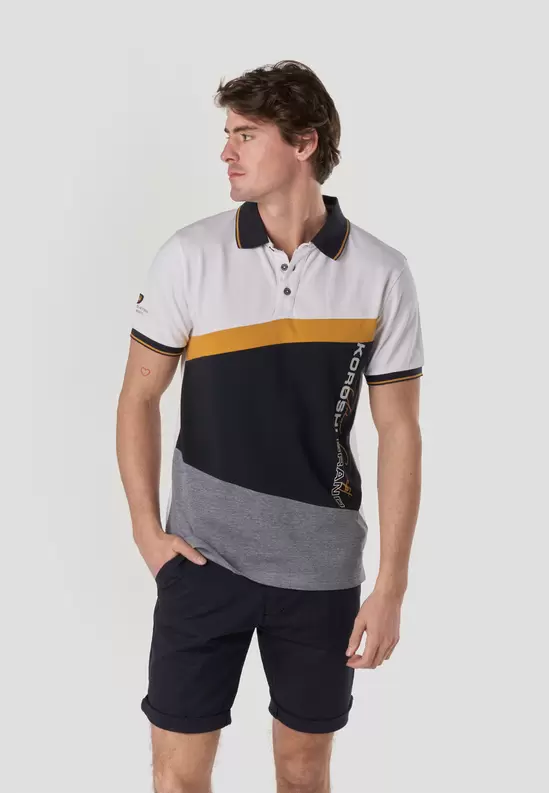 Men's Short Sleeve Nautical Colour Block Polo Shirt - Kor...