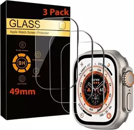 Paquete de 3 protectores de pantalla de vidrio templado para Apple Watch Ultra 49 mm cubierta completa