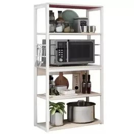 Estantería de Cocina Alta con Marco de Metal Blanco, Estante para microondas...