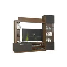 Mueble de Salón para TV Completo en Color Nogal y Wengüe, 204x35x177 cm, con...