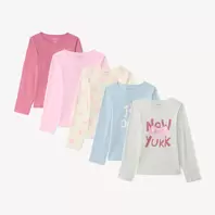 Pack de 5 camisetas de manga larga para niña con estampados divertidos