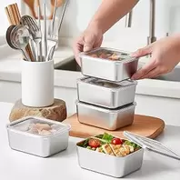 5 stainless steel 316 containers with lids, 780 ml Bento lunch box, kitchen tray for picnic meal prep, kitchen tray with lid, side plate, reusable, stackable