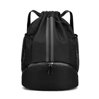 Sports Drawstring Backpack Black Drawstring Backpack Waterproof Sports Bag Swimming Gym Bag with Shoe Compartment Sports Drawstring Bag for Football Basketball for