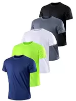1/3/4/5 Pack Mens Short Sleeve T Shirts Dry Fit Moisture Wicking Athletic Workout Gym Fitness Casual Tees, Black, White, Blue, Grey and Green
