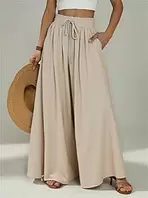 Womens Casual Pants Wide Leg High Waist Adjustable Tie Knot Loose Vacation Pants