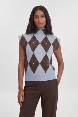 Studded Argyle Wool Blend Cosy Knitted Top