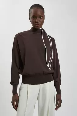 Knitted Viscose Neck Tie Jumper
