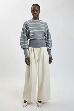 Wool Look Rib Detail Long Sleeve Knitted Top