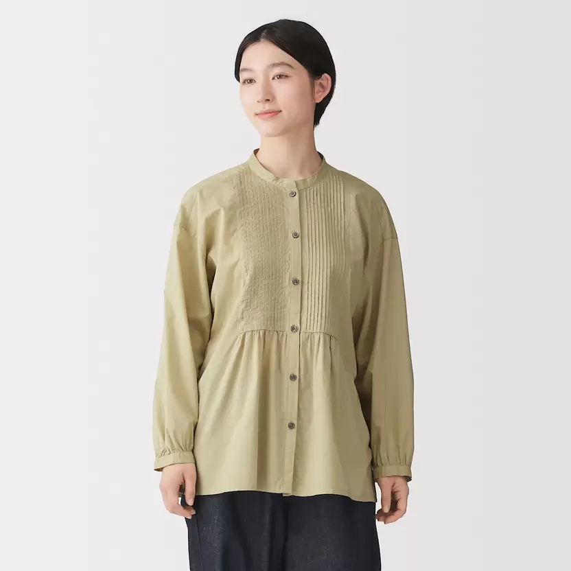 Blusa de manga larga con pliegues finos de voile de algodón orgánico para mujer