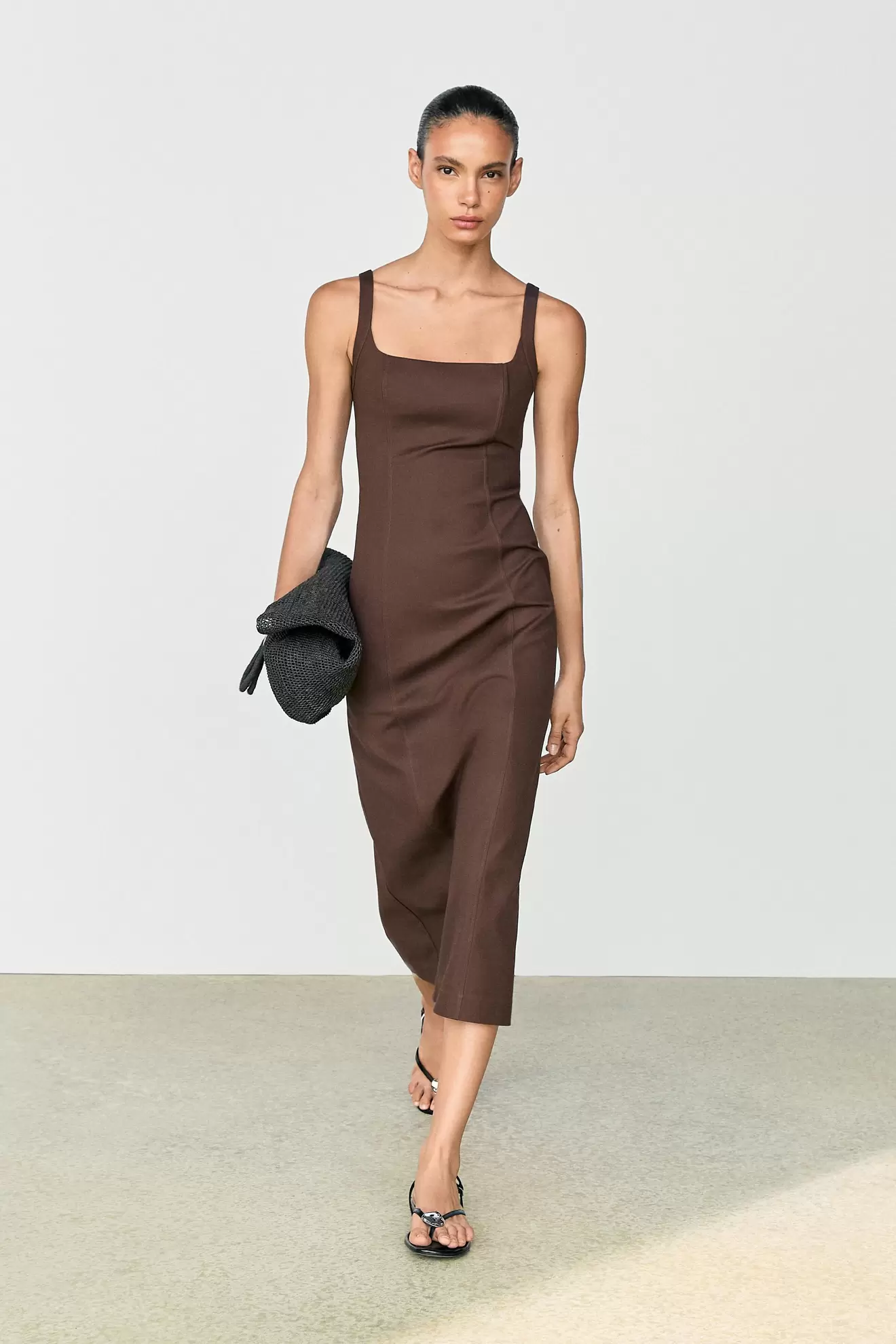 Vestido midi tirantes mezcla algodón
