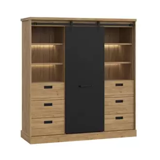 Buffet con 6 Cajones y LED en Roble Waterford y Negro KASZIMIRO KZMR631B-M328