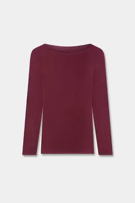 Camiseta con cuello barco en cashmere de manga Lar...