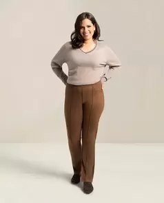 Legging Con Delantero Efecto Ante Marrón