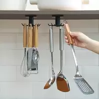 Black Under Cabinet Kitchen Hook 360° Swivel Hanging Hook for Kitchen and Bathroom Utensils Hanging Rack Tools/Towel/Knife/Spoon