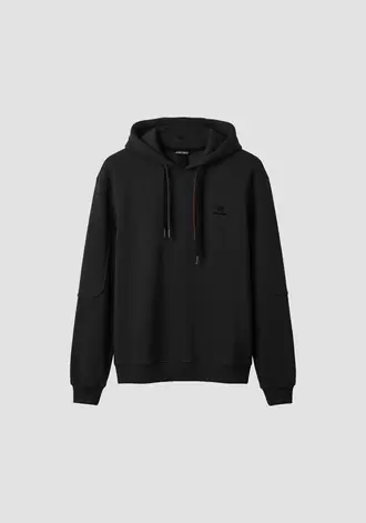 Sudadera con capucha negra boxy fit en algodón rizo con logo flock engomada y cintas bicolor