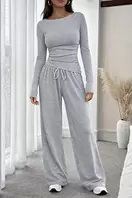 2 Piece Lounge Sets for Women, Fall Winter Loungewear Set, Relaxed Fit Tracksuit, Soft Stretchy Long Sleeve Top and Wide Leg Pants