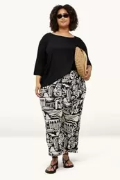 Pantalón de tela - mid waist - wide leg - estampado