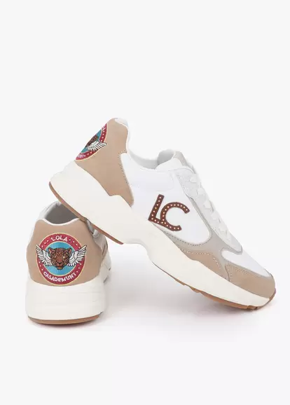 Running Sole Sneakers with Patch Detail in Various Materials and Leather