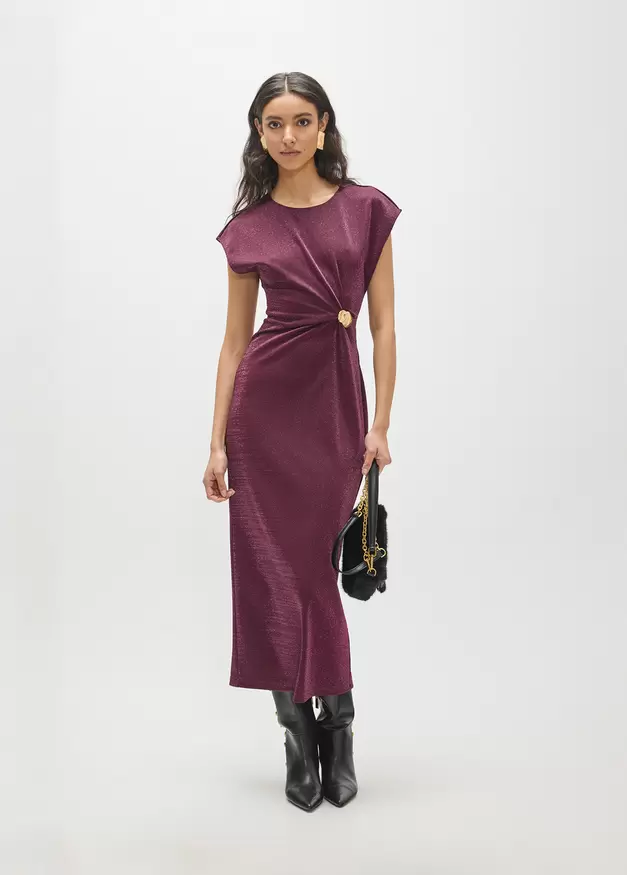 Sleeveless Midi Dress with Lurex and Gold Centerpiece