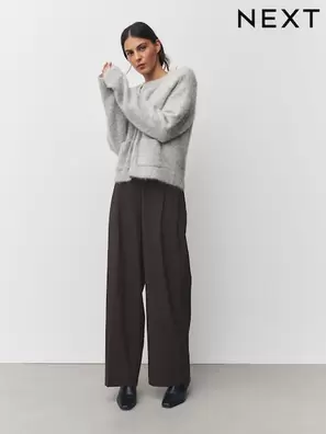 Marrón chocolate - Pantalones de cuadros con doble pliegue y pernera recta